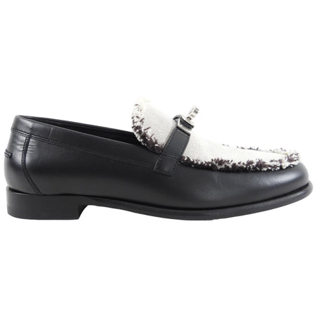 Hermes Black Leather and Toile Destin PHW Loafer - 37