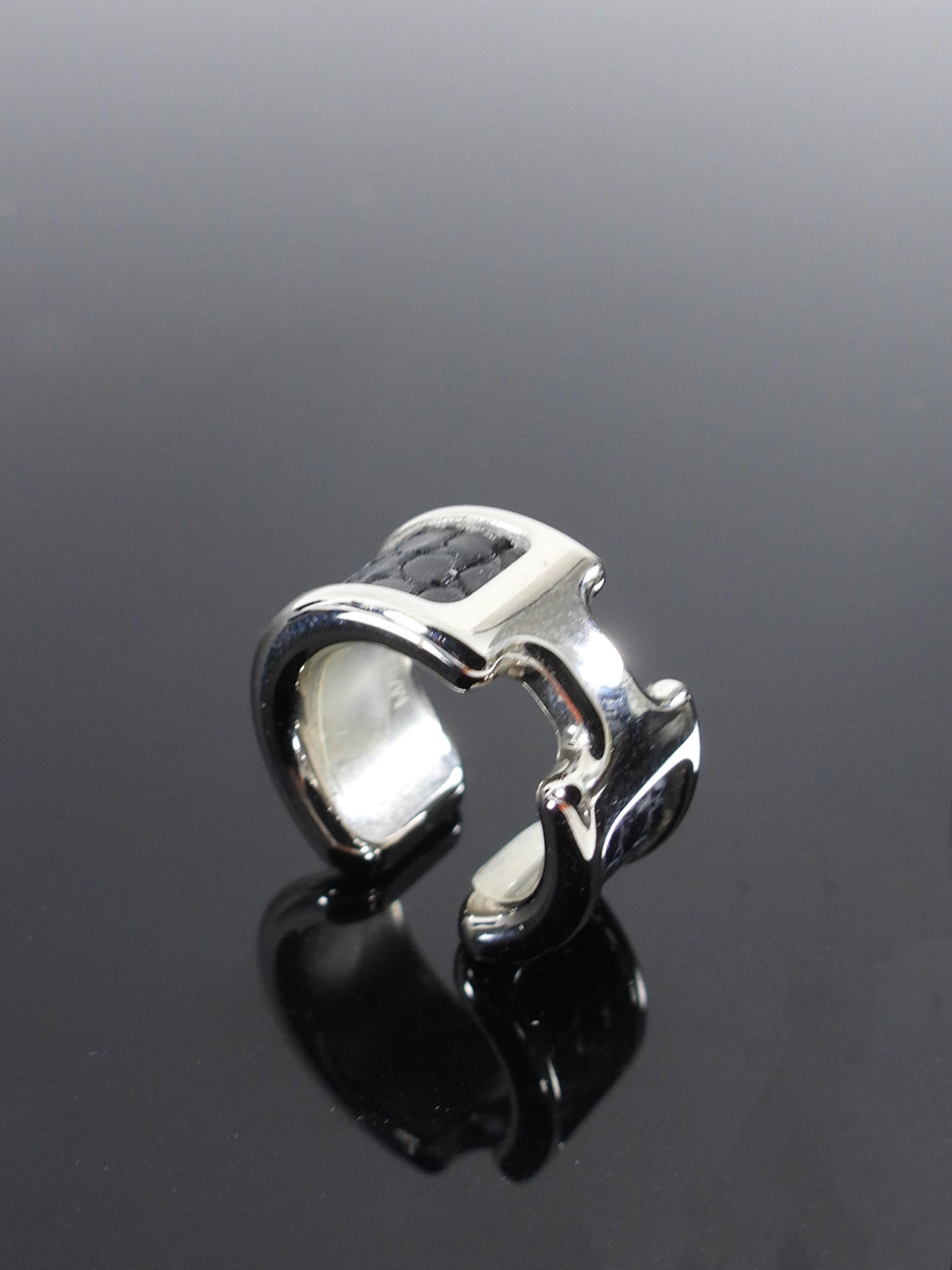 Hermes Olympe Black Lizard PHW Ear Cuff