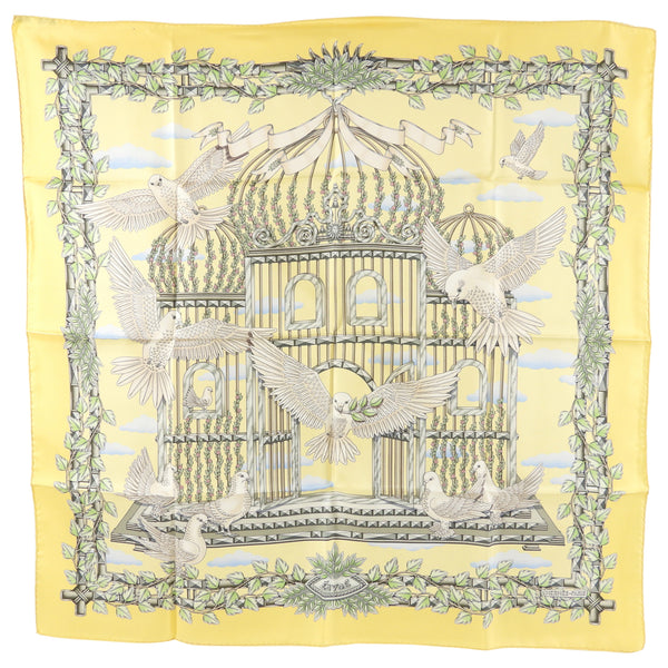 HERMES Calle 90 silk VIF ARGENT Silver Drop scarf yellow