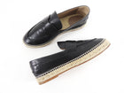 Hermes Black Leather Trip Flat Espadrille Shoes - 39