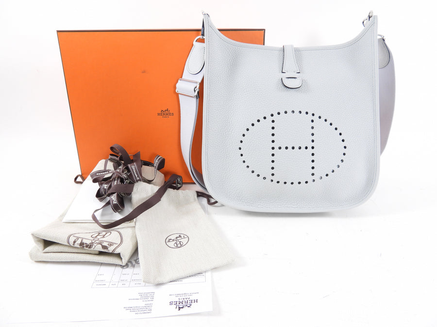 Hermes Evelyne III 29 Clemence Pale Blue / Bleu Pale Crossbody Bag