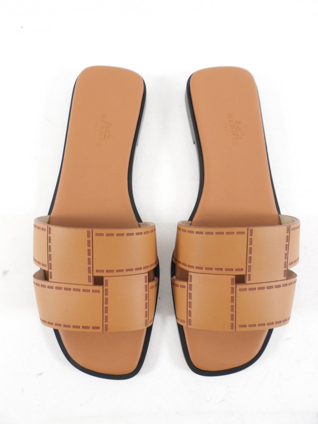 Hermes Tan Leather Flat Idioma Sandals - 37.5 / 7