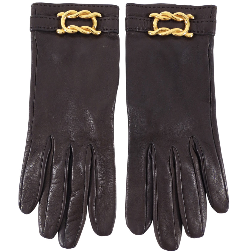 Hermes Dark Chocolate Brown Leather Gloves - 7 / 6.5