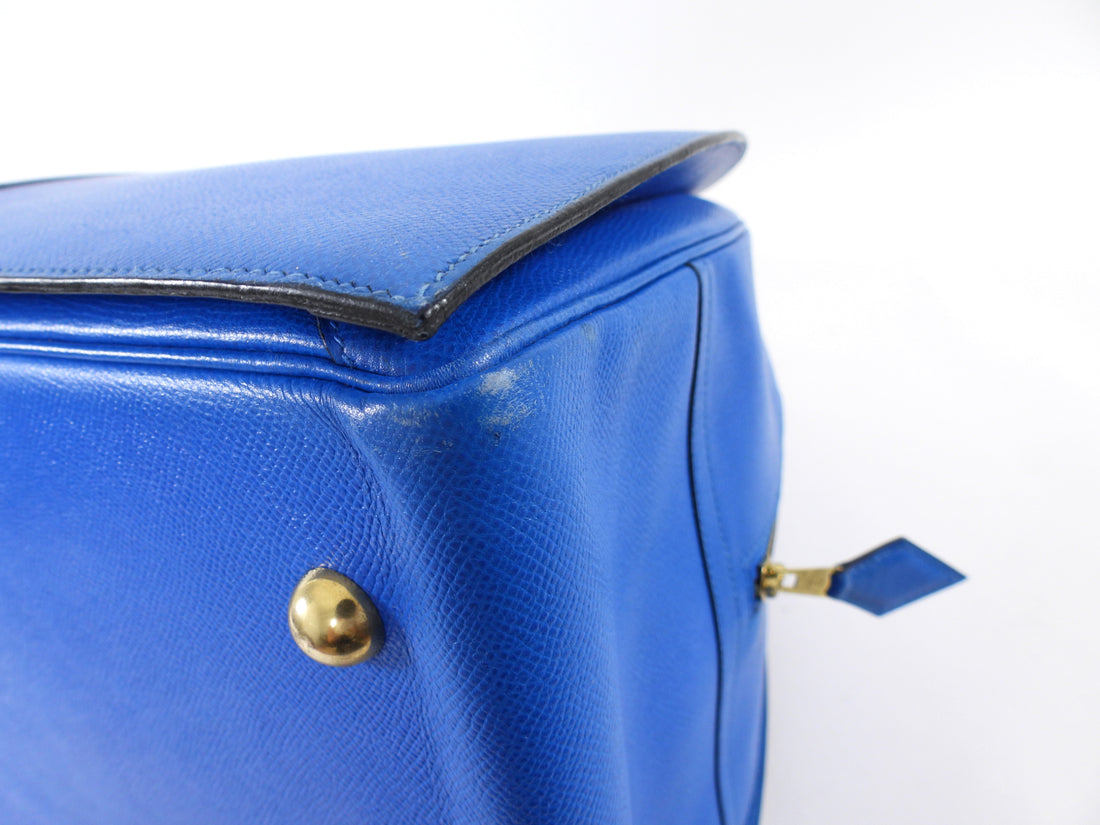 Hermes Vintage 1994 Gobi Blue Leather Hand Luggage Overnight Bag