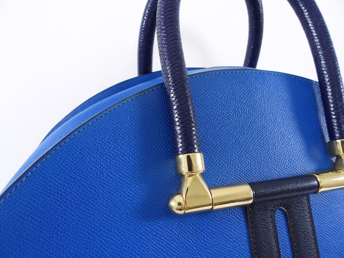 Hermes Vintage 1994 Gobi Blue Leather Hand Luggage Overnight Bag