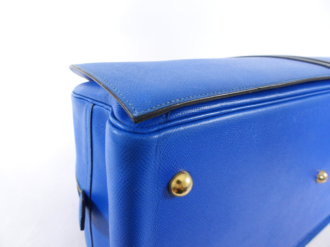 Hermes Vintage 1994 Gobi Blue Leather Hand Luggage Overnight Bag