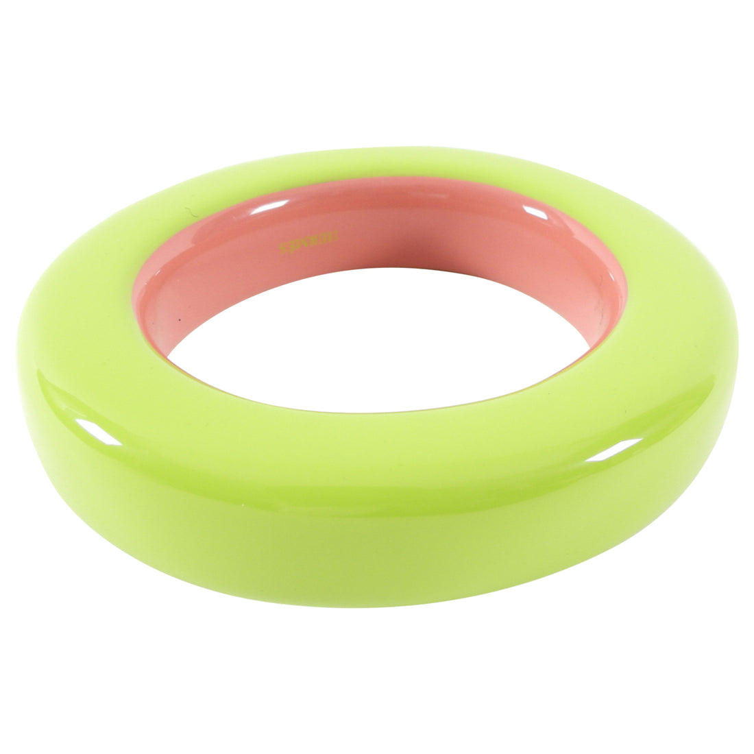 Hermes Ariodante Wood Lacquer Chunky Bangle - Green Pink