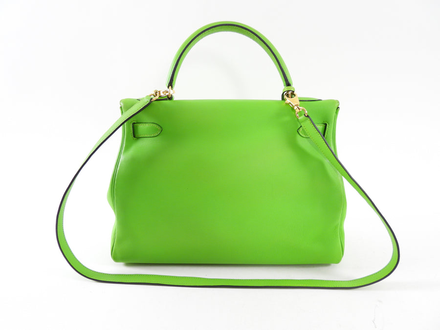 Hermes Vintage 1997 Apple Green Gulliver Leather Kelly 32cm Bag GHW