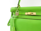 Hermes Vintage 1997 Apple Green Gulliver Leather Kelly 32cm Bag GHW