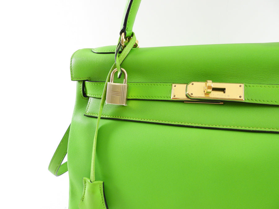 Hermes Vintage 1997 Apple Green Gulliver Leather Kelly 32cm Bag GHW
