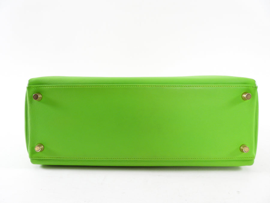 Hermes Vintage 1997 Apple Green Gulliver Leather Kelly 32cm Bag GHW