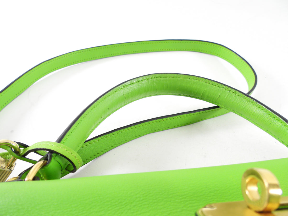 Hermes Vintage 1997 Apple Green Gulliver Leather Kelly 32cm Bag GHW