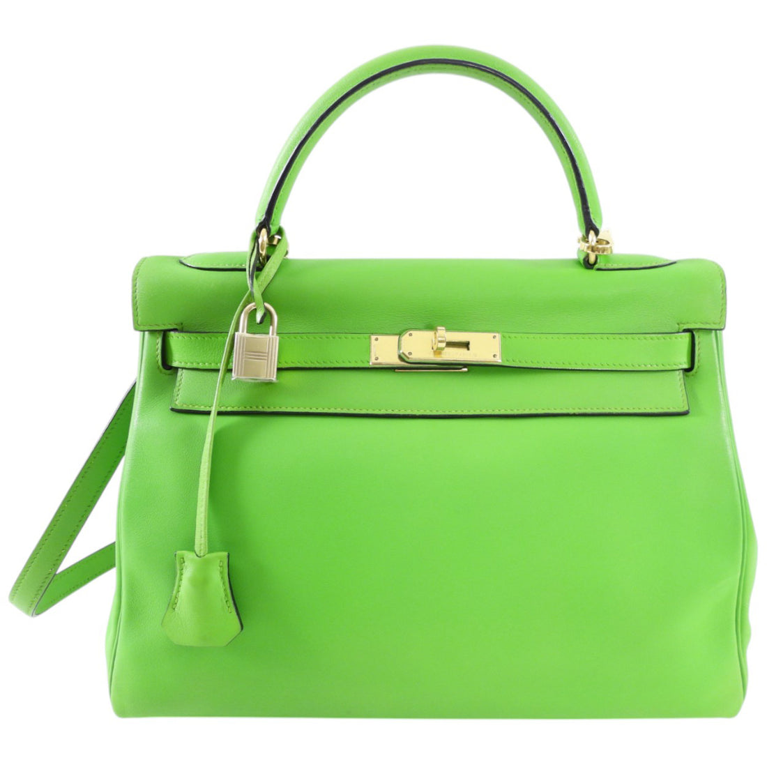 Hermes Vintage 1997 Apple Green Gulliver Leather Kelly 32cm Bag GHW