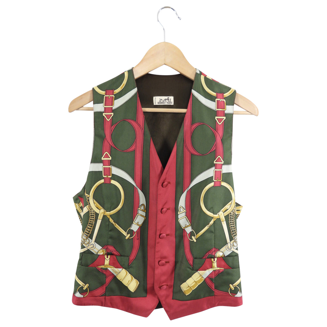Hermes Dark Green and Red Eperon D'or Vintage Silk Scarf Print Vest – I  MISS YOU VINTAGE