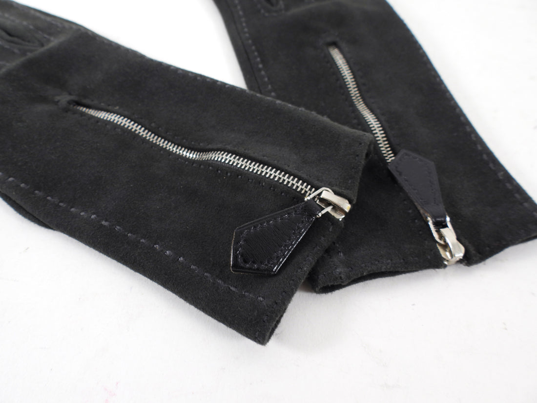 Hermes Dark Charcoal Grey Suede Zip Detail Gloves - 6.5 / XS