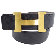 Hermes Elitage Belt 80 cm Black Etoupe Silver Hardware Hermes Etoupe Black 85cm Epsom Swift H Silver Buckle  main image 2