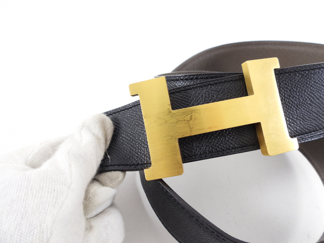 Hermes Black and Etoupe Reversible Constance 42mm Belt - 80