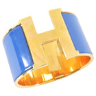 Hermes Blue Enamel and Goldtone XL H Cuff Bracelet