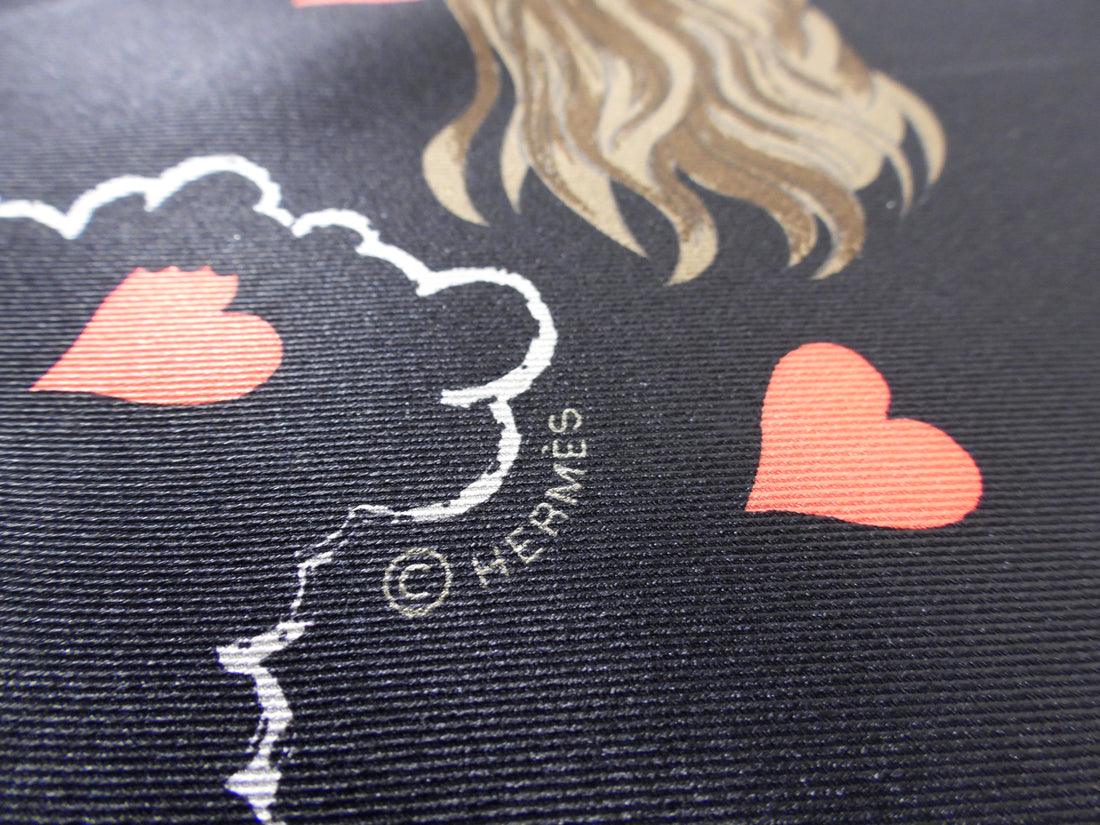 Hermes Black and Red Tea Time Hearts Silk 70mm Scarf