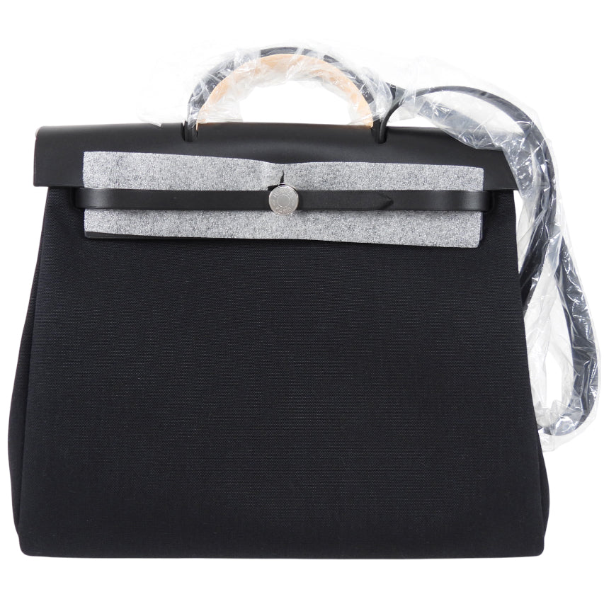 Hermes Black Leather and Toile Herbag Zip 39 Messenger Bag