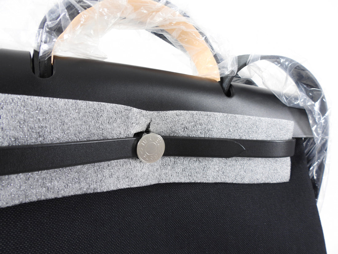 Hermes Black Leather and Toile Herbag Zip 39 Messenger Bag