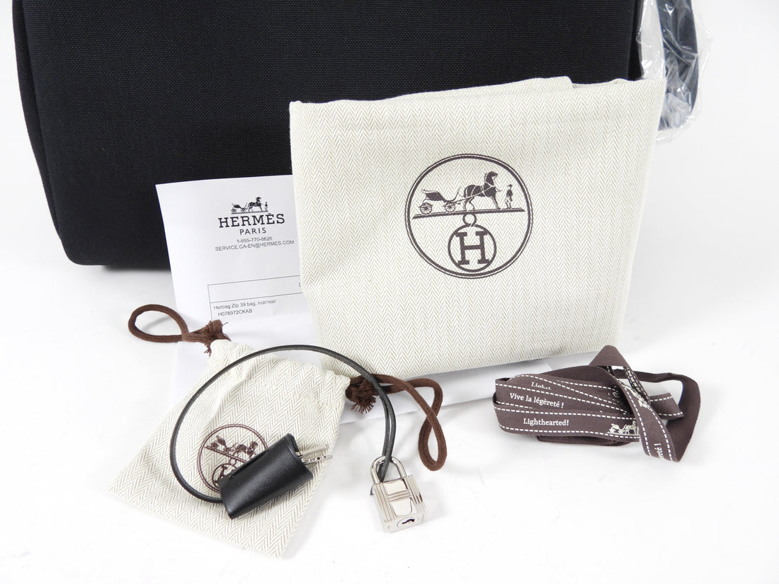 Hermes Black Leather and Toile Herbag Zip 39 Messenger Bag