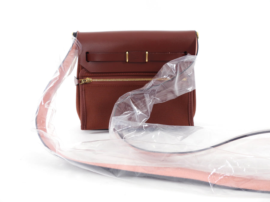 Hermes Herbag Zip Mini 20 Rouge H Toile Militaire / Vache Hunter GHW