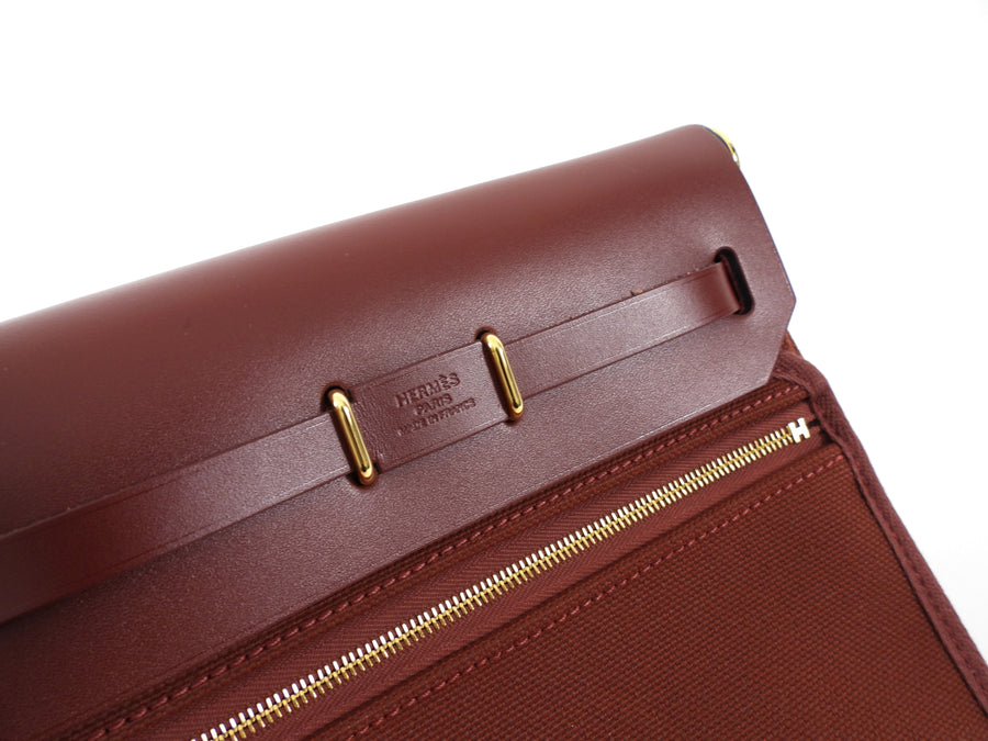 Hermes Herbag Zip Mini 20 Rouge H Toile Militaire / Vache Hunter GHW