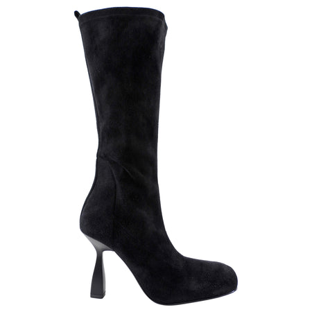 Hermes Black Suede High Heel Mid Halo Boot - 37