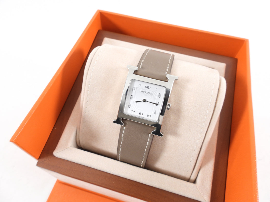 Hermes H Heure Small Model 25mm Palladium Plated Watch