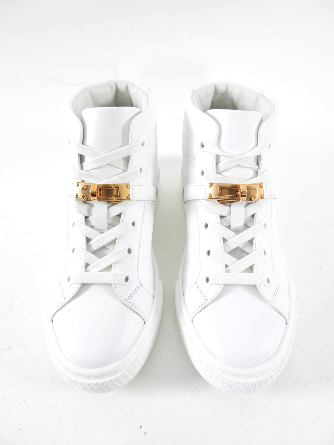 Hermes White Leather High Top Daydream Kelly Lock Sneaker - 36 / 5.5