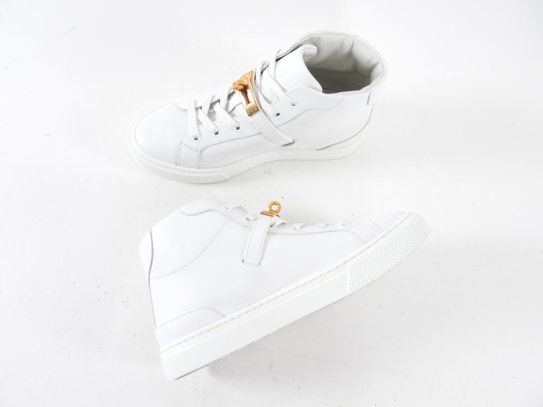 Hermes White Leather High Top Daydream Kelly Lock Sneaker - 36 / 5.5