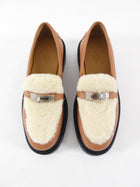 Hermes Tan Icone Shearling Kelly Loafer Shoes - 37