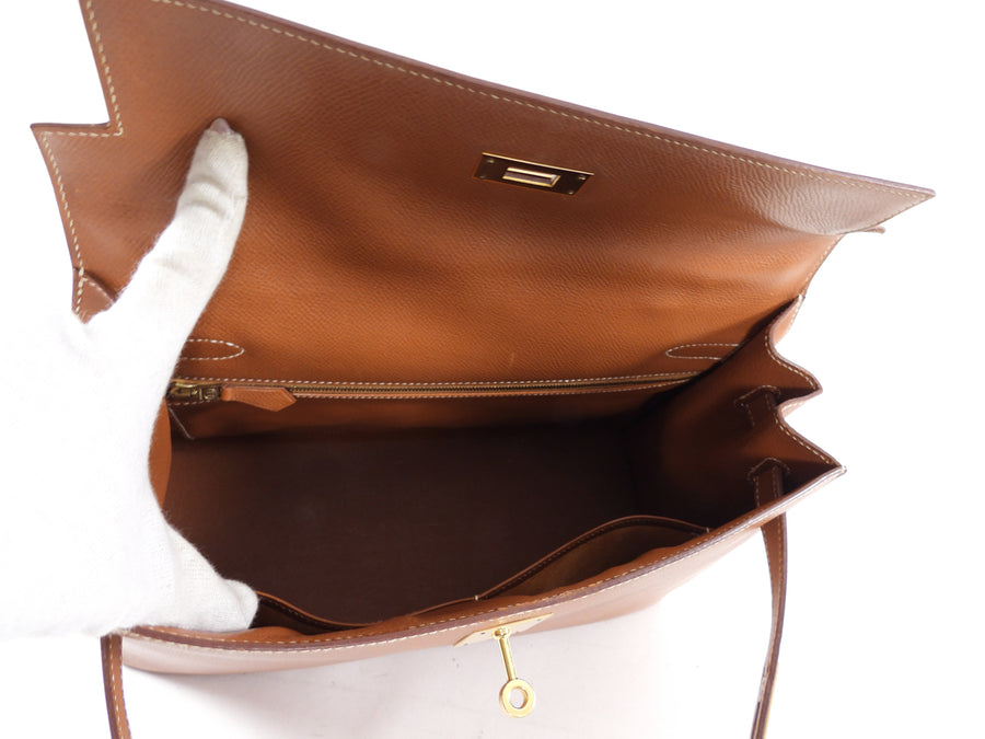 Hermes Vintage 1995 Gold Epsom Leather Kelly Sellier 32 Bag GHW
