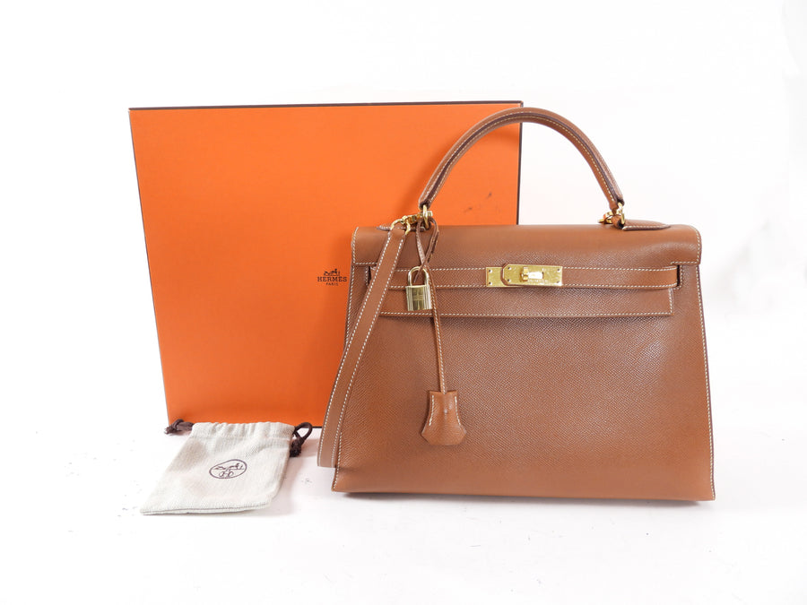 Hermes Vintage 1995 Gold Epsom Leather Kelly Sellier 32 Bag GHW
