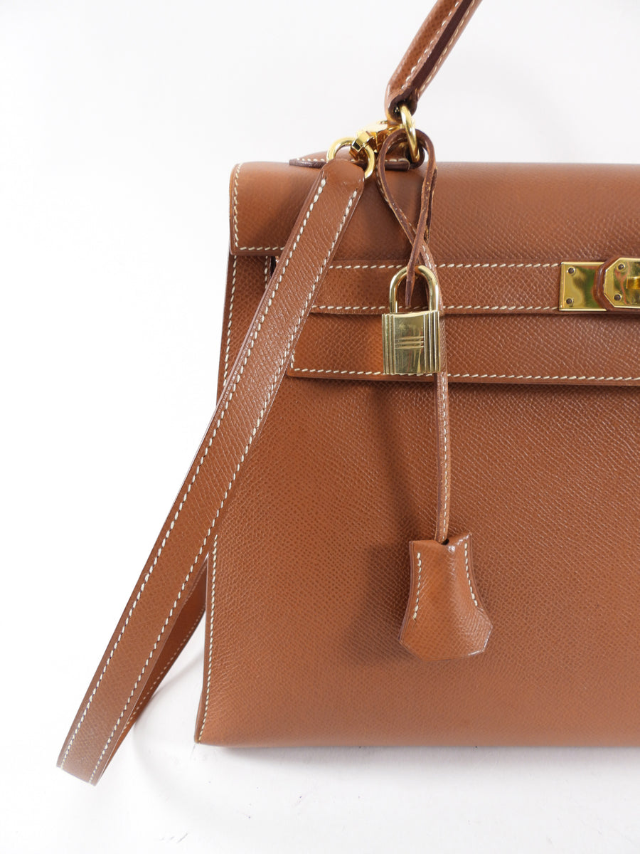 Hermes Vintage 1995 Gold Epsom Leather Kelly Sellier 32 Bag GHW
