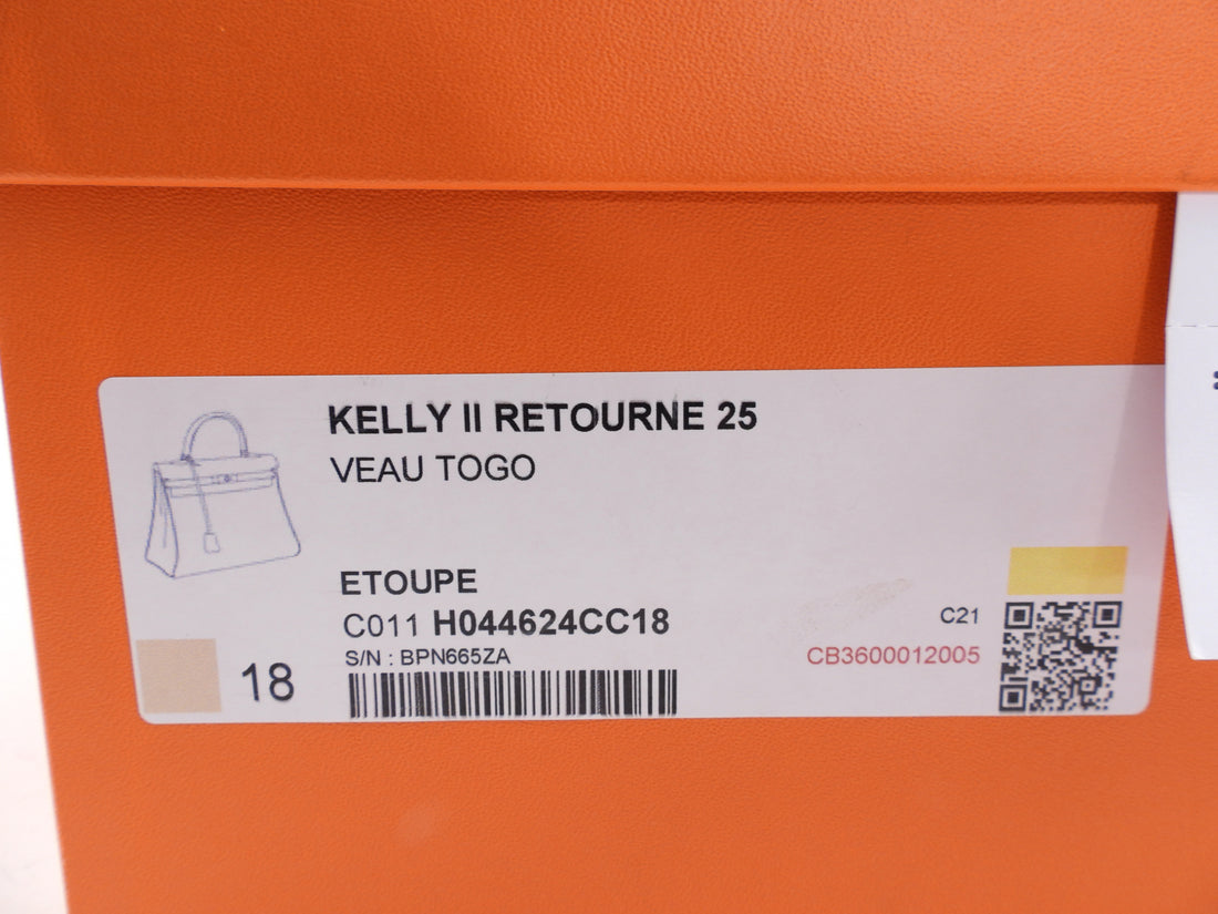 Hermes Kelly II Retourne 25 Etoupe Togo GHW - 2024