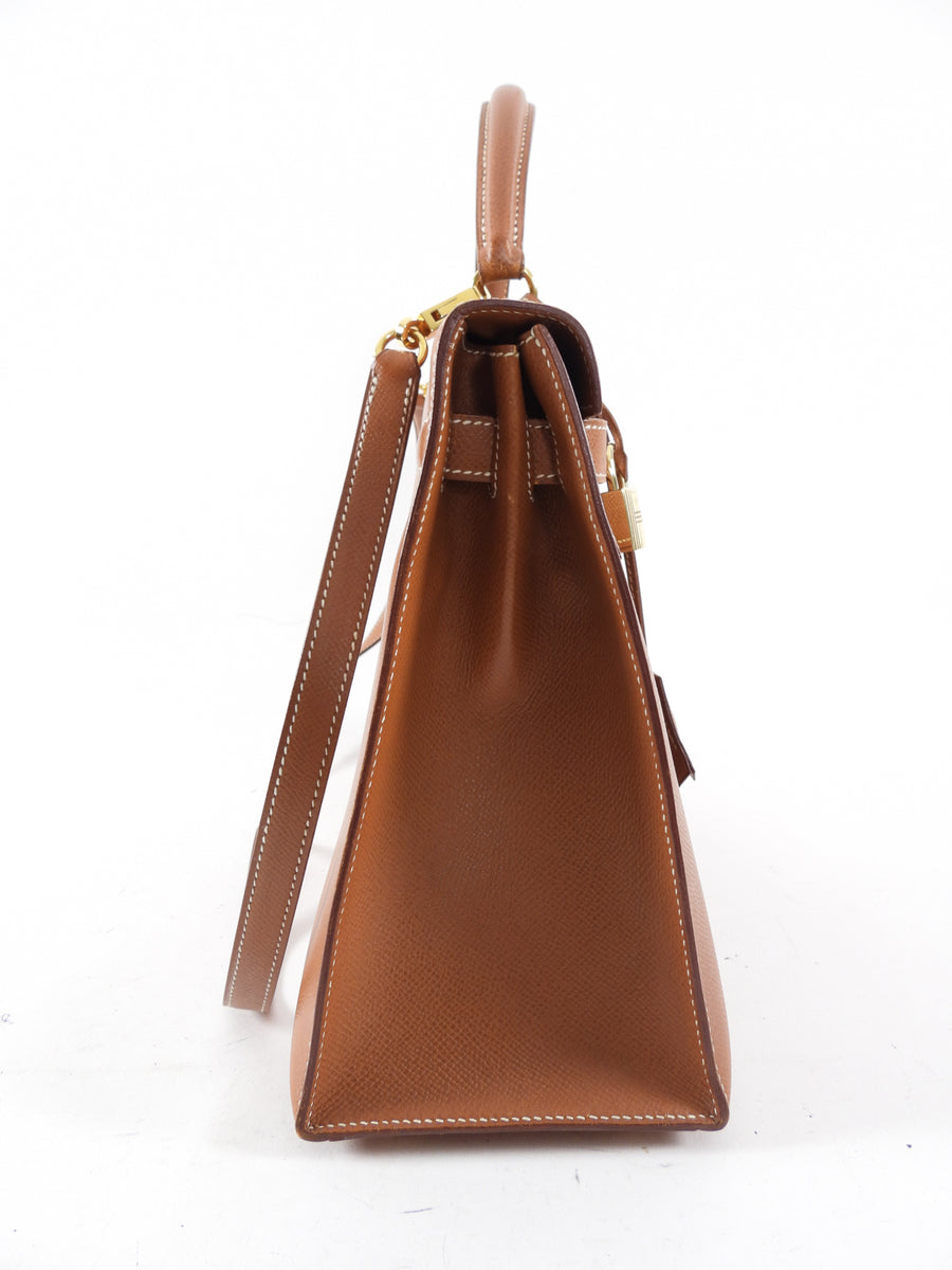 Hermes Vintage 1995 Gold Epsom Leather Kelly Sellier 32 Bag GHW