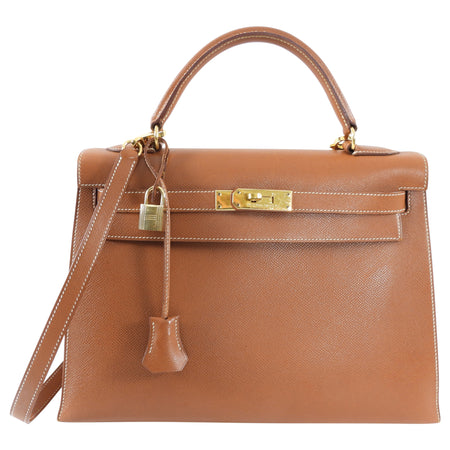Hermes Vintage 1995 Gold Epsom Leather Kelly Sellier 32 Bag GHW