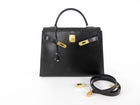 Hermes Vintage 1979 Black Box Calf Leather Sellier Kelly 32 Bag