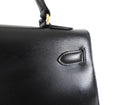Hermes Vintage 1979 Black Box Calf Leather Sellier Kelly 32 Bag