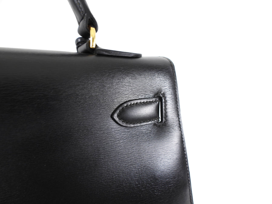 Hermes Vintage 1979 Black Box Calf Leather Sellier Kelly 32 Bag