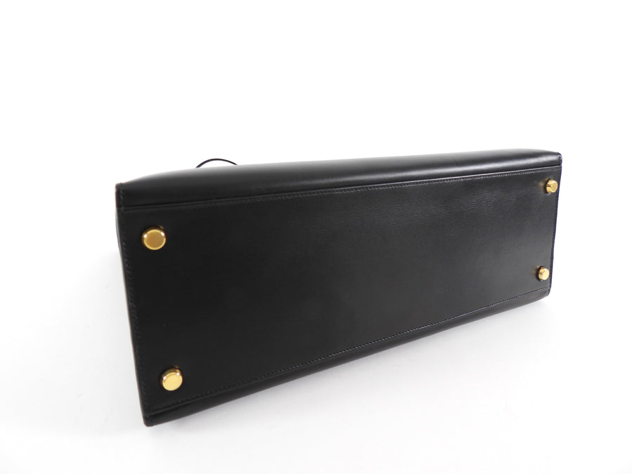Hermes Vintage 1979 Black Box Calf Leather Sellier Kelly 32 Bag