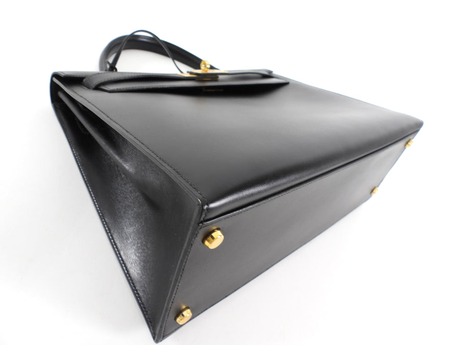 Hermes Vintage 1979 Black Box Calf Leather Sellier Kelly 32 Bag