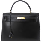 Hermes Vintage 1979 Black Box Calf Leather Sellier Kelly 32 Bag