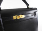 Hermes Vintage 1979 Black Box Calf Leather Sellier Kelly 32 Bag
