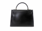 Hermes Vintage 1979 Black Box Calf Leather Sellier Kelly 32 Bag