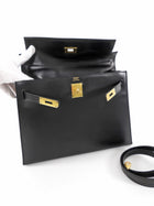 Hermes Vintage 1979 Black Box Calf Leather Sellier Kelly 32 Bag