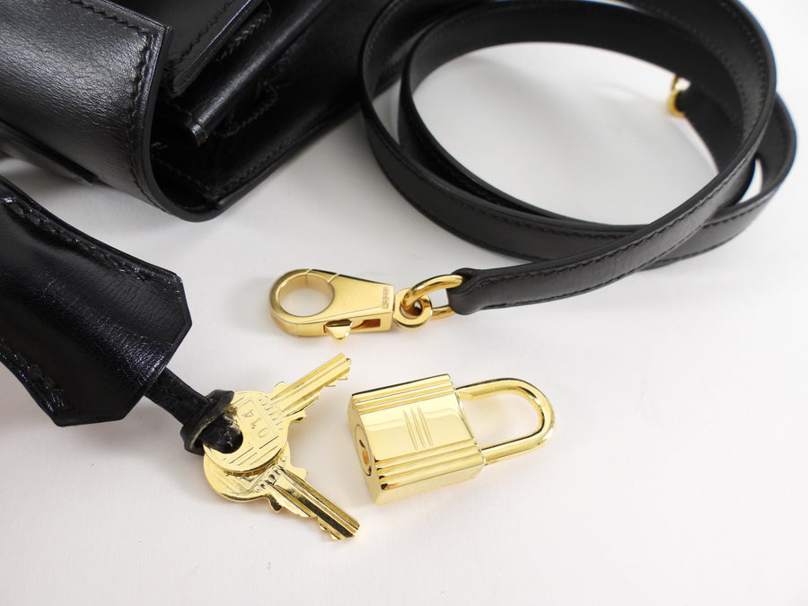 Hermes Vintage 1979 Black Box Calf Leather Sellier Kelly 32 Bag