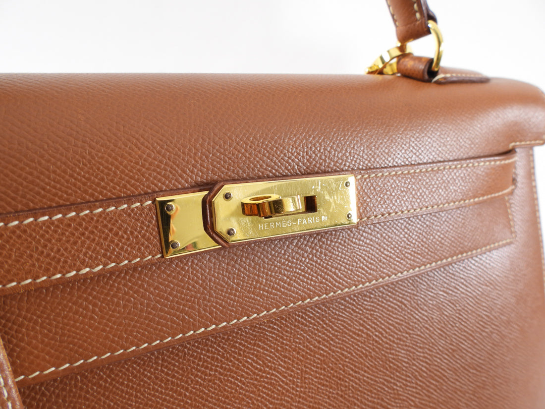 Hermes Vintage 1995 Gold Epsom Leather Kelly Sellier 32 Bag GHW